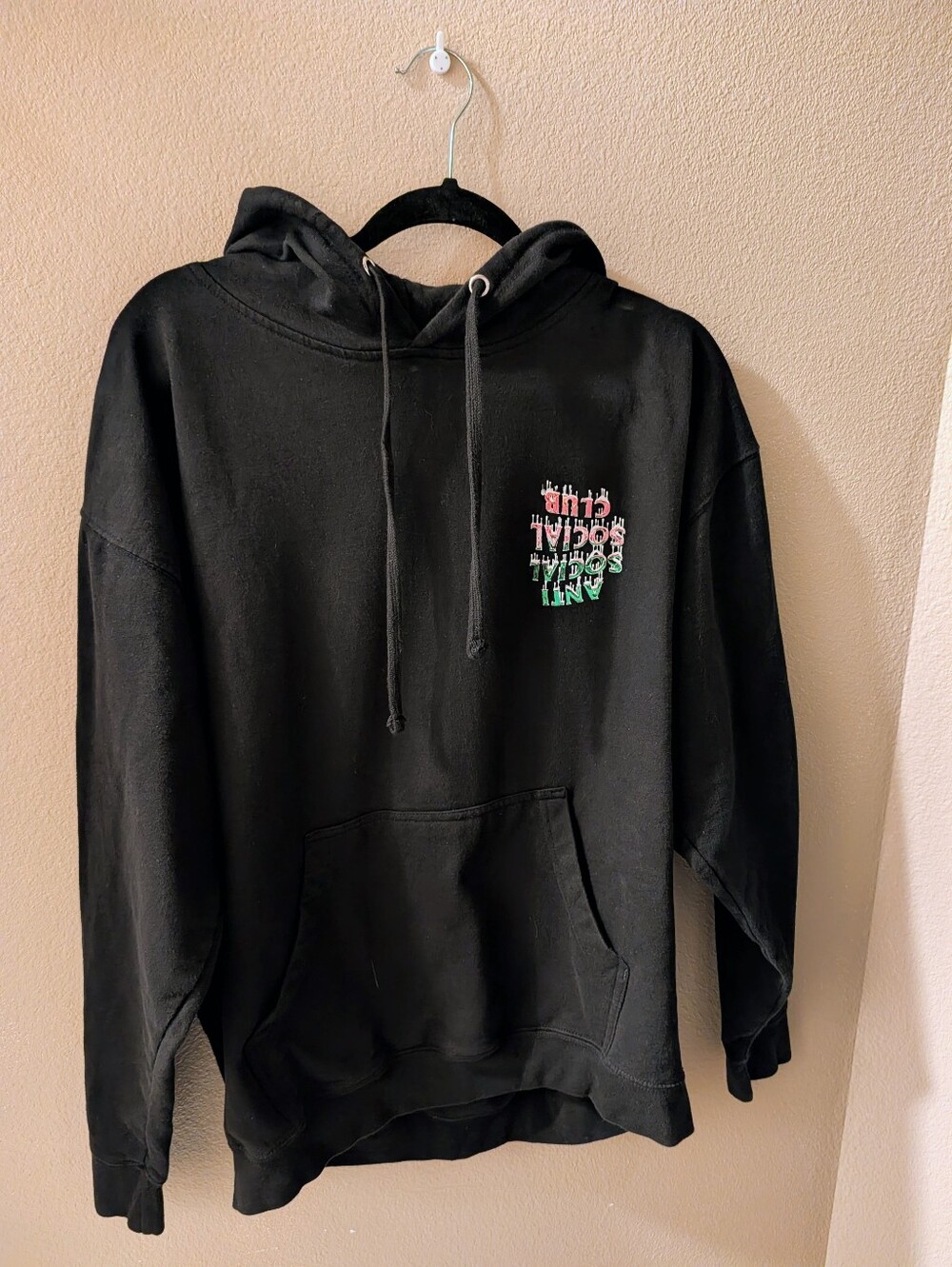 Anti Social Social Club Black Hoodie with Green & Pink Logo SIZE XL